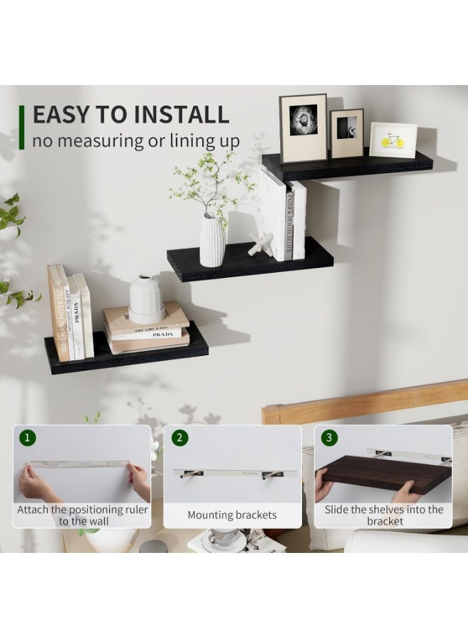 عربست رفوف الجدار العائمة,الجدار الزاوية الزخرفية الرف,3 حزمة الجدار الأسود الرف,الجدار المثبتة الرف الخشبي,الديكور المنزلي المألوف,مناسبة لغرفة النوم / غرفة المعيشة / الحمام / المطبخ / المكتب (30 + 40 + 50 سم) - Image 3